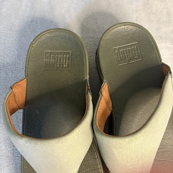 Fitflop Lulu Shimmer Suede Sandals Women's 9 Green Comfort Summer Flip Flops‎ - Picture 2 of 5